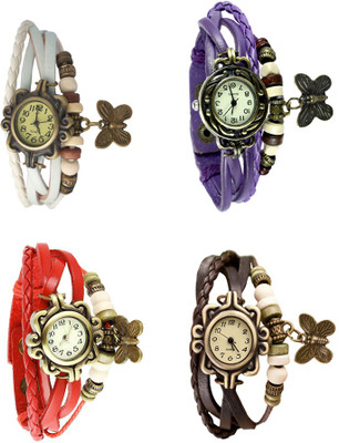 

NS18 Vintage Butterfly Rakhi Combo of 4 White, Red, Purple And Brown Watch - For Women