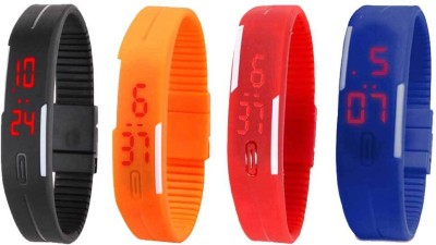 NS18 Silicone Led Magnet Band Combo of 4 Black, Orange, Red And Blue Digital Watch  - For Boys & Girls   Watches  (NS18)