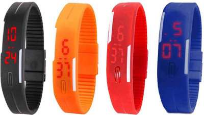 

NS18 Silicone Led Magnet Band Combo of 4 Black, Orange, Red And Blue Watch - For Boys & Girls