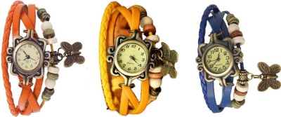 NS18 Vintage Butterfly Rakhi Watch Combo of 3 Orange, Yellow And Blue Analog Watch  - For Women   Watches  (NS18)