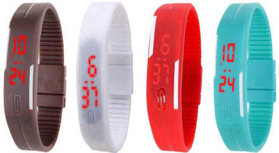 

NS18 Silicone Led Magnet Band Watch Combo of 4 Brown, White, Red And Sky Blue Watch - For Couple