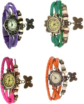 NS18 Vintage Butterfly Rakhi Combo of 4 Purple, Pink, Green And Orange Analog Watch  - For Women   Watches  (NS18)