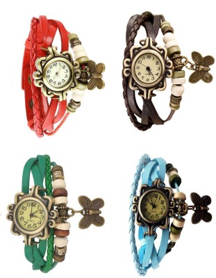 NS18 Vintage Butterfly Rakhi Combo of 4 Red, Green, Brown And Sky Blue Analog Watch  - For Women   Watches  (NS18)