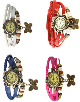 

NS18 Vintage Butterfly Rakhi Combo of 4 White, Blue, Red And Pink Watch - For Women
