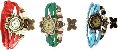 NS18 Vintage Butterfly Rakhi Watch Combo of 3 Red, Green And Sky Blue Analog Watch  - For Women   Watches  (NS18)
