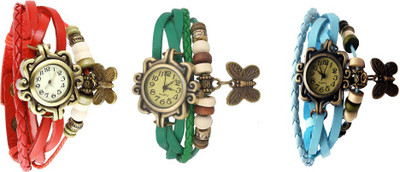 

Kissu Vintage Rakhi Watch Combo of 3 Red, Green And Sky Blue Watch - For Women