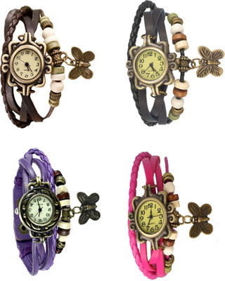 

Kissu Vintage Rakhi Combo of 4 Brown, Purple, Black And Pink Watch - For Women