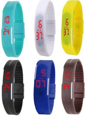 NS18 Silicone Led Magnet Band Combo of 6 Sky Blue, White, Yellow, Black, Blue And Brown Digital Watch  - For Boys & Girls   Watches  (NS18)