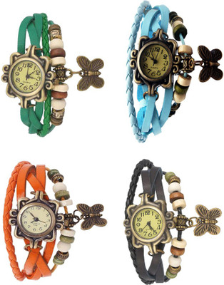 

NS18 Vintage Butterfly Rakhi Combo of 4 Green, Orange, Sky Blue And Black Watch - For Women