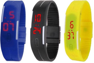 NS18 Silicone Led Magnet Band Combo of 3 Blue, Black And Yellow Digital Watch  - For Boys & Girls   Watches  (NS18)