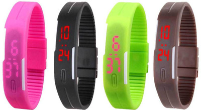

Kissu Led Magnet Band Combo of 4 Pink, Black, Green And Brown Watch - For Men & Women