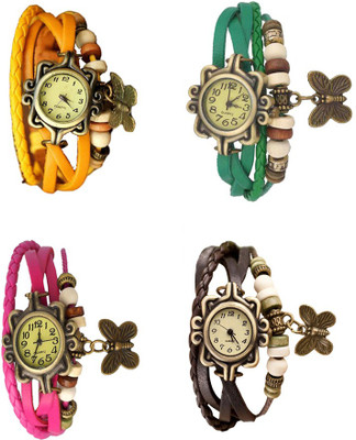 

Kissu Vintage Rakhi Combo of 4 Yellow, Pink, Green And Brown Watch - For Women