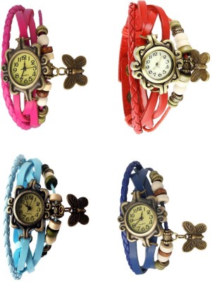 NS18 Vintage Butterfly Rakhi Combo of 4 Pink, Sky Blue, Red And Blue Analog Watch  - For Women   Watches  (NS18)