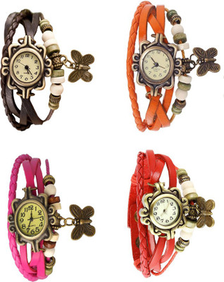 

Kissu Vintage Rakhi Combo of 4 Brown, Pink, Orange And Red Watch - For Women