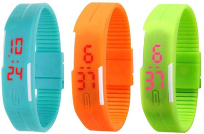 

Kissu Led Band Watch Combo of 3 Sky Blue, Orange And Green Watch - For Couple
