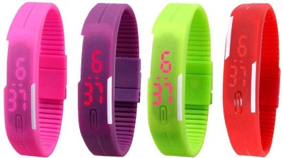 NS18 Silicone Led Magnet Band Watch Combo of 4 Pink, Purple, Green And Red Digital Watch  - For Couple   Watches  (NS18)