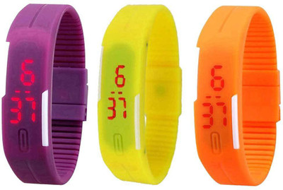 

NS18 Silicone Led Magnet Band Combo of 3 Purple, Yellow And Orange Watch - For Boys & Girls
