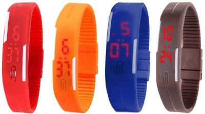 NS18 Silicone Led Magnet Band Combo of 4 Red, Orange, Blue And Brown Digital Watch  - For Boys & Girls   Watches  (NS18)