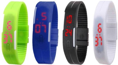 NS18 Silicone Led Magnet Band Watch Combo of 4 Green, Blue, Black And White Digital Watch  - For Couple   Watches  (NS18)