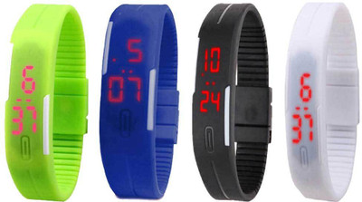 

NS18 Silicone Led Magnet Band Watch Combo of 4 Green, Blue, Black And White Watch - For Couple