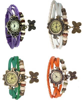 NS18 Vintage Butterfly Rakhi Combo of 4 Purple, Green, White And Orange Analog Watch  - For Women   Watches  (NS18)