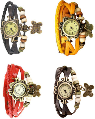 

Kissu Vintage Rakhi Combo of 4 Black, Red, Yellow And Brown Watch - For Women