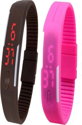 Twok Combo of Led Band Brown + Pink Digital Watch  - For Men & Women   Watches  (Twok)