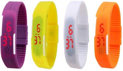 NS18 Silicone Led Magnet Band Combo of 4 Purple, Yellow, White And Orange Digital Watch  - For Boys & Girls   Watches  (NS18)