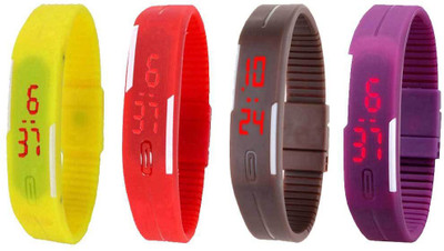

NS18 Silicone Led Magnet Band Watch Combo of 4 Yellow, Red, Brown And Purple Watch - For Couple