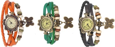 NS18 Vintage Butterfly Rakhi Watch Combo of 3 Orange, Green And Black Analog Watch  - For Women   Watches  (NS18)