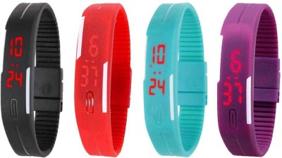 NS18 Silicone Led Magnet Band Watch Combo of 4 Black, Red, Sky Blue And Purple Digital Watch  - For Couple   Watches  (NS18)