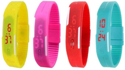 NS18 Silicone Led Magnet Band Watch Combo of 4 Yellow, Pink, Red And Sky Blue Digital Watch  - For Couple   Watches  (NS18)