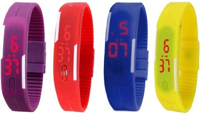 NS18 Silicone Led Magnet Band Combo of 4 Purple, Red, Blue And Yellow Digital Watch  - For Boys & Girls   Watches  (NS18)
