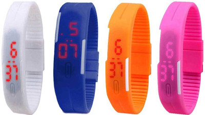 NS18 Silicone Led Magnet Band Combo of 4 White, Blue, Orange And Pink Digital Watch  - For Boys & Girls   Watches  (NS18)