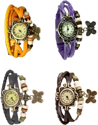 NS18 Vintage Butterfly Rakhi Combo of 4 Yellow, Black, Purple And Brown Analog Watch  - For Women   Watches  (NS18)