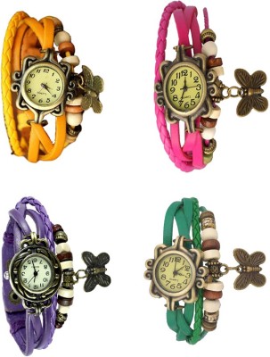 NS18 Vintage Butterfly Rakhi Combo of 4 Yellow, Purple, Pink And Green Analog Watch  - For Women   Watches  (NS18)