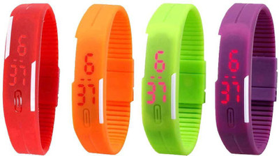 

NS18 Silicone Led Magnet Band Watch Combo of 4 Red, Orange, Green And Purple Watch - For Couple