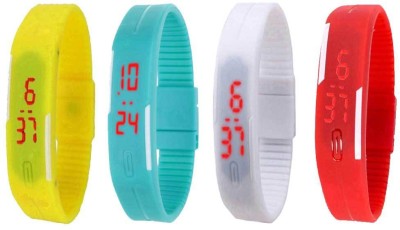 

NS18 Silicone Led Magnet Band Watch Combo of 4 Yellow, Sky Blue, White And Red Watch - For Couple