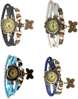 NS18 Vintage Butterfly Rakhi Combo of 4 Black, Sky Blue, White And Blue Analog Watch  - For Women   Watches  (NS18)