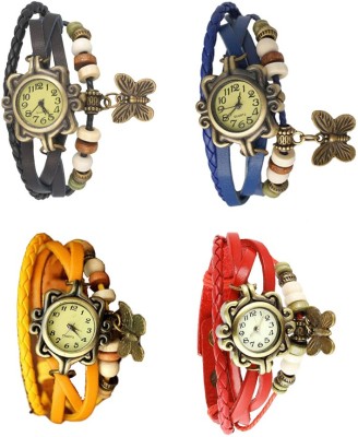 NS18 Vintage Butterfly Rakhi Combo of 4 Black, Yellow, Blue And Red Analog Watch  - For Women   Watches  (NS18)