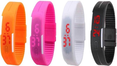 NS18 Silicone Led Magnet Band Combo of 4 Orange, Pink, White And Black Digital Watch  - For Boys & Girls   Watches  (NS18)