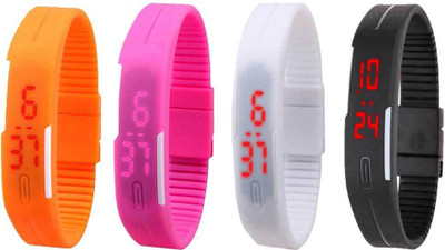 

NS18 Silicone Led Magnet Band Combo of 4 Orange, Pink, White And Black Watch - For Boys & Girls