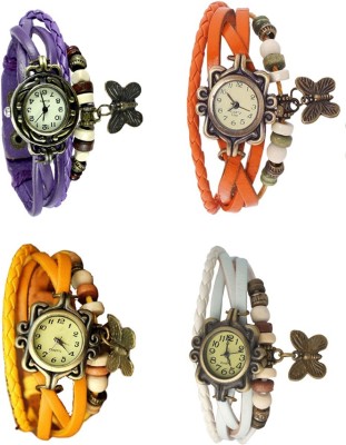 NS18 Vintage Butterfly Rakhi Combo of 4 Purple, Yellow, Orange And White Analog Watch  - For Women   Watches  (NS18)