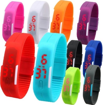 Pappi Boss Pack of 10 Unisex Silicone Multicolor LED Bracelet Band Digital Watch  - For Boys & Girls   Watches  (Pappi Boss)