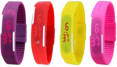NS18 Silicone Led Magnet Band Watch Combo of 4 Purple, Red, Yellow And Pink Digital Watch  - For Couple   Watches  (NS18)