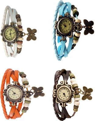 

NS18 Vintage Butterfly Rakhi Combo of 4 White, Orange, Sky Blue And Brown Watch - For Women