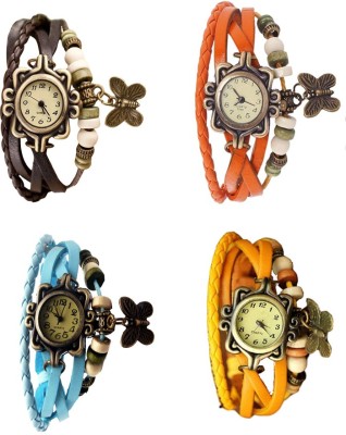 NS18 Vintage Butterfly Rakhi Combo of 4 Brown, Sky Blue, Orange And Yellow Analog Watch  - For Women   Watches  (NS18)