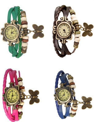 

Kissu Vintage Rakhi Combo of 4 Green, Pink, Brown And Blue Watch - For Women