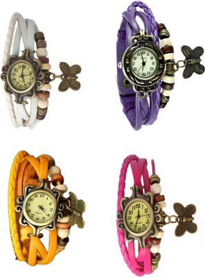 NS18 Vintage Butterfly Rakhi Combo of 4 White, Yellow, Purple And Pink Analog Watch  - For Women   Watches  (NS18)