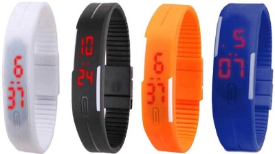 NS18 Silicone Led Magnet Band Combo of 4 White, Black, Orange And Blue Digital Watch  - For Boys & Girls   Watches  (NS18)